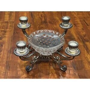 Vintage Godinger NY Silverplated Candelabra & Fine Crystal Bowl Centerpiece